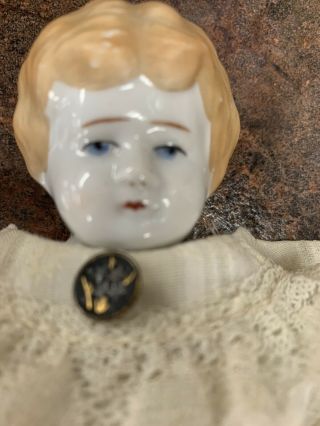 Antique DOLL china shoulder head 10”tall MOLDED HAIR 3