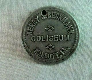 Vintage Good For 5 Cents Token From Henry J.  Beckmann Coliseum,  Walcott,  Iowa