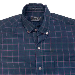 True Vintage Levis Big E Button Down Shirt Thin Flannel Small 1970s Blue/green