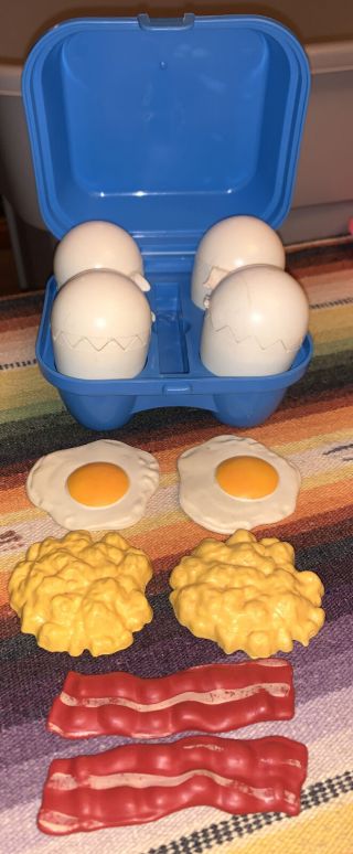 Vintage 1987 Fisher Price Fun Food Cracked Eggs Bacon Complete