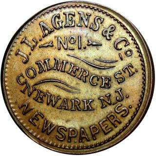 Newark Jersey Civil War Token J L Agens & Co Newspapers