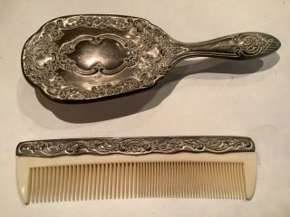 Vintage Silver Plated Embossed Dressing Table Vanity Set Hair Brush Combo