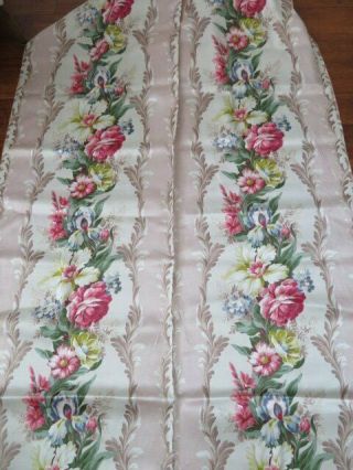 Gorgeous Old Vintage Drapery Barkcloth Era Fabric Pink Roses Flowers 4 Yd