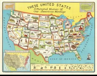 These United States A Pictorial American History 48 State Usa Map De Grange 1949