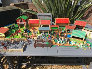 Wooden Farm Elc And Others Large Bundle Animals And Farm Machines Fence Etc