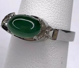 Vintage.  925 Sterling Silver Ring With Green Stone Size 5.  5