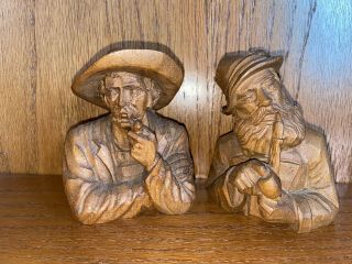 2 Antique Hand Carved German Black Forest Man Smoking Pipe