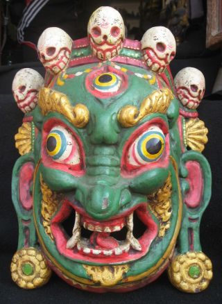 Antique Master Quality Hand Carved Wooden Tibetan Tantrik Dancing Mask,  Nepal