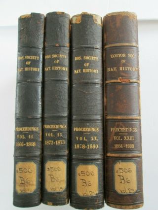 Boston Society Of National History 4 Antique H/c Books 1866 - 1888,  11,  15,  20,  23