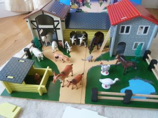 Wooden Farm With Plastic Animals Farm Yard Pretend Play Toy Farm Wooden Toys