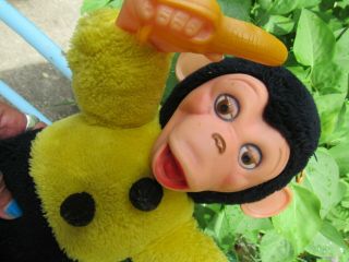 Vintage Rubber Face Plush Rushton Gund Happy Monkey Chimp Banana Zip Mr Bim Toy