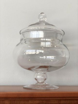 Vintage Large Clear Glass Apothecary Candy Jar With Lid Drugstore Pharmacy