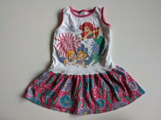 Vintage 1990s Disney Little Mermaid Ariel Girls Tank Top Shirt Dress Size 5 6