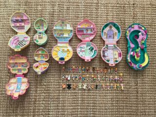 Vintage Polly Pocket Bundle 8 Compacts And 50,  Figures