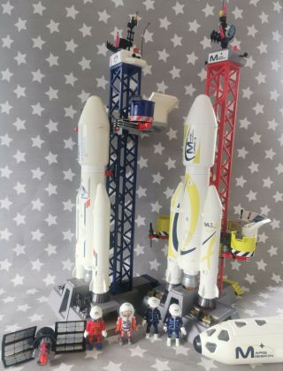 2x Playmobil Space Mission Rocket,  Launch Pad 6195 & 9488 Sounds & Lights.