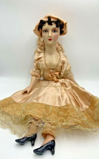 Vintage Antique 26 " Sterling 1920s 1930s Boudoir Doll Hand Painted Composition