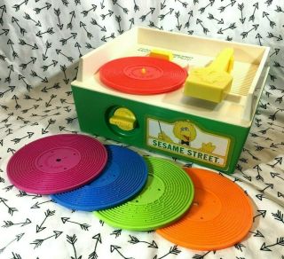 Vintage 1984 Fisher - Price Sesame Street Record Player With All Five Records