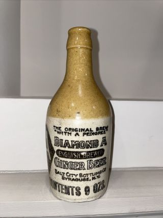 Vintage Antique Advertising Stoneware Diamond A Ginger Beer Bottle Syracuse Ny