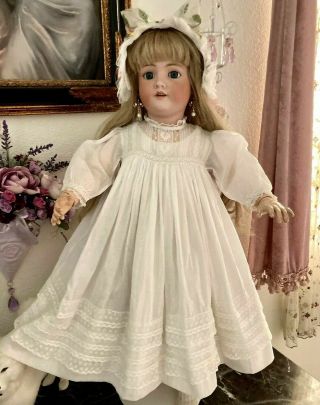 Antique French White Cotton Lace Lawn Dress For Large Jumeau,  Bru Or German Doll