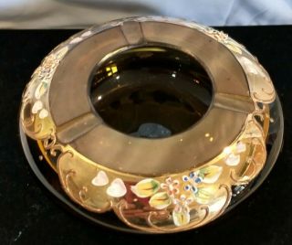 Moser Antique Bohemian Crystal Glass W/ 24k Gold Enamel Painted Ashtray
