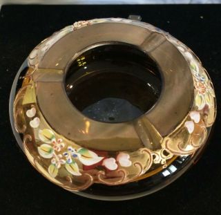 Moser Antique Bohemian Crystal Glass w/ 24K Gold Enamel Painted Ashtray 2