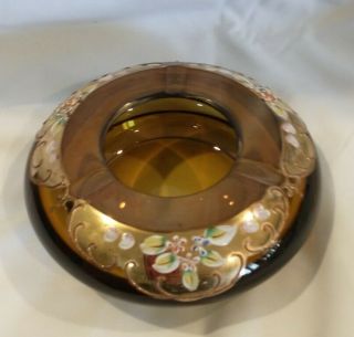 Moser Antique Bohemian Crystal Glass w/ 24K Gold Enamel Painted Ashtray 3