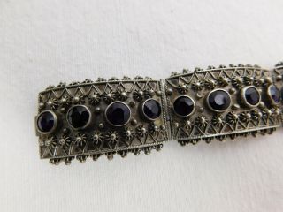 Antique 800 Silver Filigree Bracelet W/ Old Cut Amethyst Gemstones 62.  8 Grams