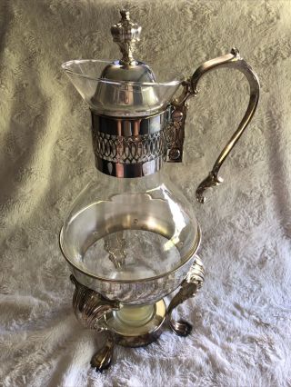 Vintage I.  S.  Co.  Silver Plated & Glass Coffee Carafe W/ Warmer Stand And Lid