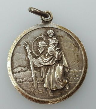 Vintage Catholic Sterling Silver Religious St Christopher Medal.  1308