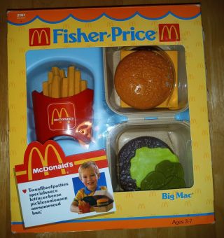 Vintage 1988 Fisher Price Mcdonalds Play Food Big Mac Fries Set 2161 Meal Box