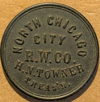 North Chicago City Rwy Co.  1867 Celluloid Horse Drawn Streetcar Token - Ill 150aa