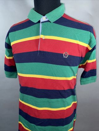 Vintage 90s Tommy Hilfiger Mens Xl Stripe Red Blue Green Yellow Polo Shirt