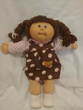 Vintage 1982 Cabbage Patch Kids Brown Hair Pigtails Girl Plush Dress