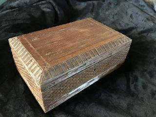 Antique/vintage Hand Carved Wood Jewelry Trinket Box