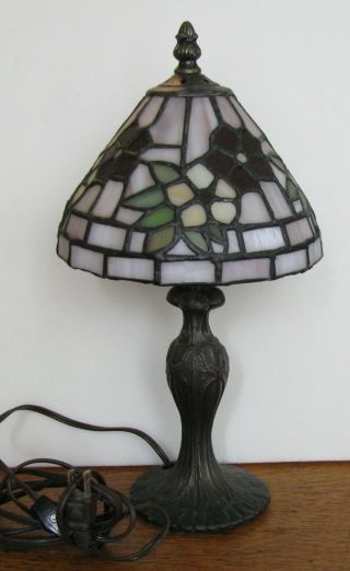 Vintage Brass & Leaded Slag Stain Glass Lamp Hand Crafted