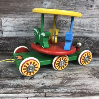 Vintage Wooden Brio Carousel Horse Merry Go Round Pull Toy Made In Sweden