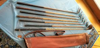 Antique Hickory Shaft Ladies Irons & Driver With Vintage Golf Bag/tees