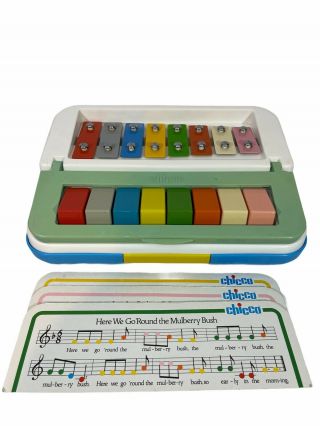Vintage Chicco Xylophone Piano Toy Baby Musical Keyboard With Song Note Pads