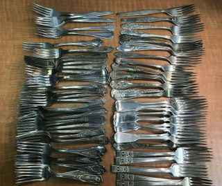 65 Pc Mixed Antique To Vintage Silverplated Dinner Forks Craft Or Use