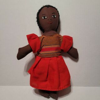 African American Black Waldorf Doll Handmade Vintage Cloth Rag Doll Black