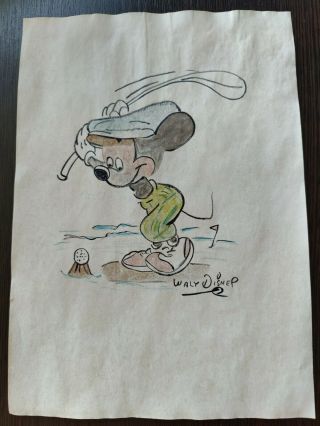 Walt Disney Painting Drawning Signed & Stamped Mixed Media On Paper Vintage Art