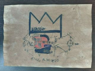 Jean - Michel Basquiat Painting Drawning Signed & Stamped Mixed Media On Paper