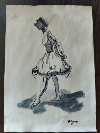 Edgar Degas Painting Drawning Signed & Stamped Mixed Media On Paper Vintage