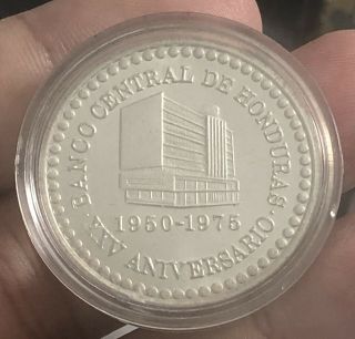 Honduras Medal Silver Unc Conmemorativa 1950 - 1975 Central Bank 25th Aniversary