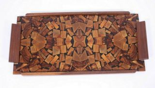 Burl Mod Inlaid Style Handmade Vtg Wood Antique 16 X 8 Tray Mid Century Modern