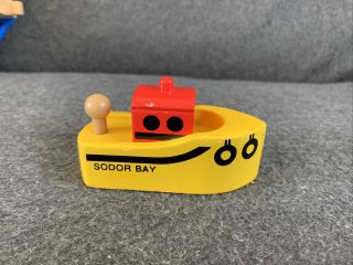 Thomas Wooden Railway Vintage Sodor Bay Tug Boat Tugboat Red & Yellow - 1994 Brio