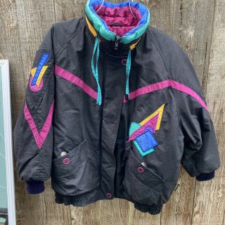 Vintage 1980’s Women’s Izzi Blue Iridescent Ski Snow Puffer Color Block Jacket L