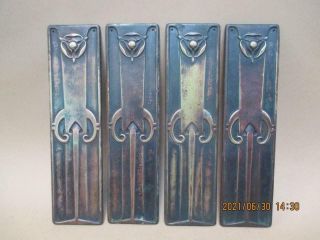 Art Nouveau Door Push Plates,  X4,  Brass,  Antique