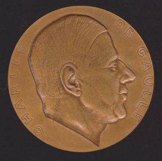 1945 X Large General De Gaulle Bronze Plaque Medal,  A.  Rivaud