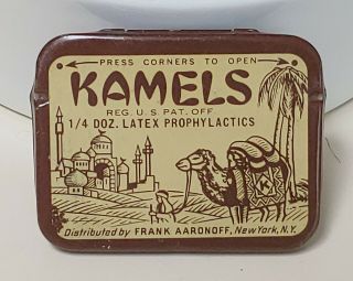Vintage Antique Kamels Condom Tin 1940s Old Latex Rubbers Prophylactics Nos